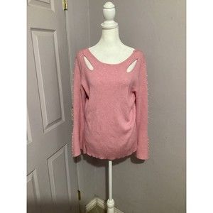 Luxe Moda Beaded Ribbed Pink Long Sleeve Top